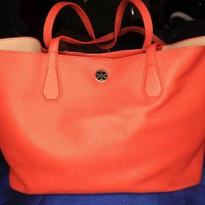 Tory Burch ‘Orange Fiery Red’ Pebbled Leather Medium Tote